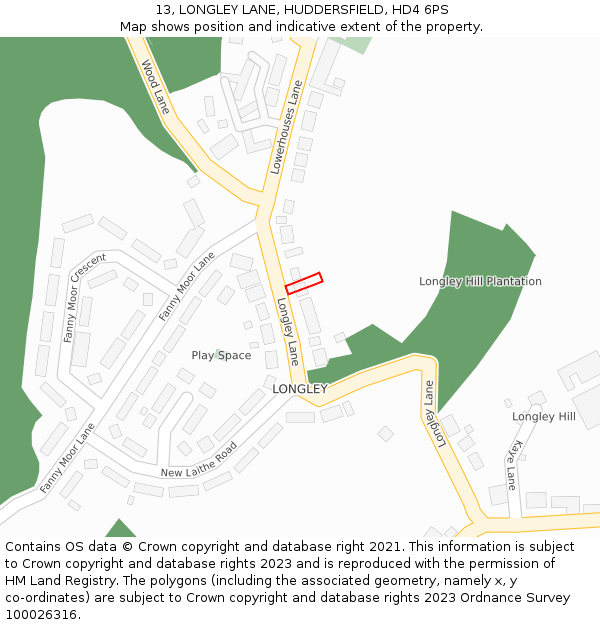 13, LONGLEY LANE, HUDDERSFIELD, HD4 6PS: Location map and indicative extent of plot