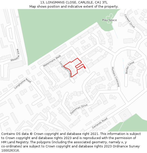 13, LONGMANS CLOSE, CARLISLE, CA1 3TL: Location map and indicative extent of plot