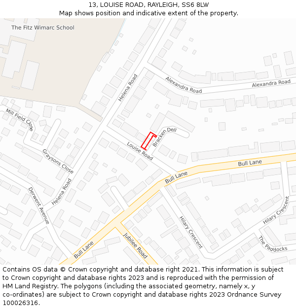 13, LOUISE ROAD, RAYLEIGH, SS6 8LW: Location map and indicative extent of plot