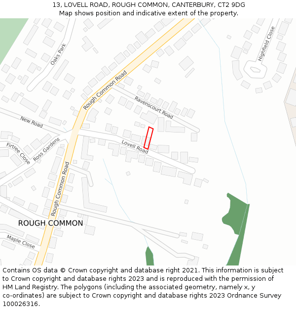 13, LOVELL ROAD, ROUGH COMMON, CANTERBURY, CT2 9DG: Location map and indicative extent of plot