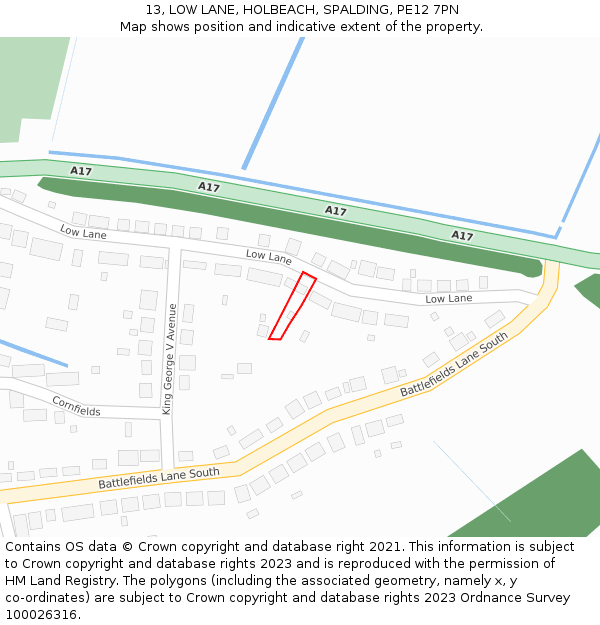 13, LOW LANE, HOLBEACH, SPALDING, PE12 7PN: Location map and indicative extent of plot