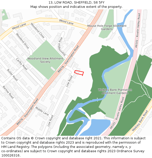 13, LOW ROAD, SHEFFIELD, S6 5FY: Location map and indicative extent of plot