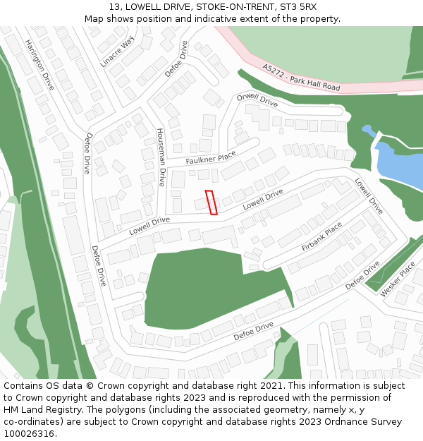 13, LOWELL DRIVE, STOKE-ON-TRENT, ST3 5RX: Location map and indicative extent of plot