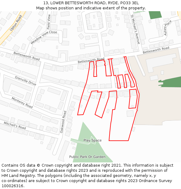 13, LOWER BETTESWORTH ROAD, RYDE, PO33 3EL: Location map and indicative extent of plot