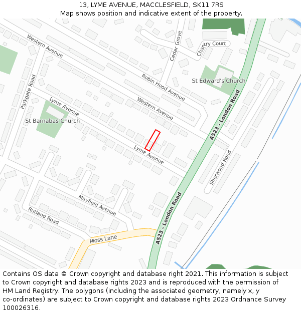 13, LYME AVENUE, MACCLESFIELD, SK11 7RS: Location map and indicative extent of plot