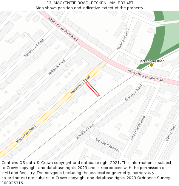 13, MACKENZIE ROAD, BECKENHAM, BR3 4RT: Location map and indicative extent of plot