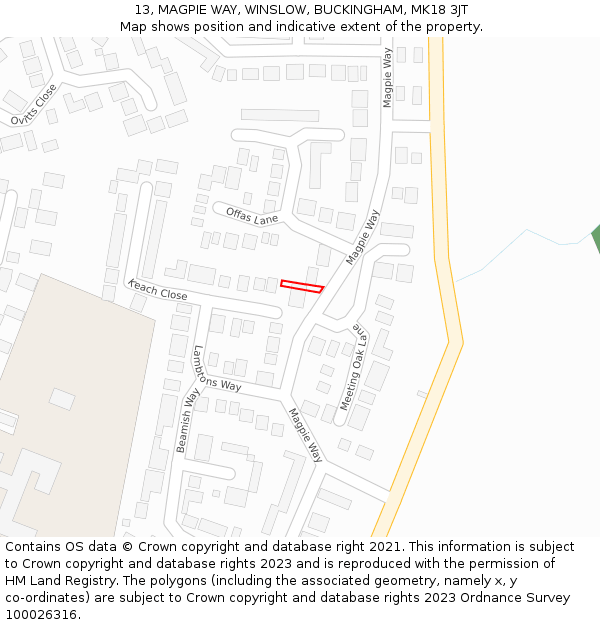 13, MAGPIE WAY, WINSLOW, BUCKINGHAM, MK18 3JT: Location map and indicative extent of plot