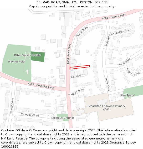 13, MAIN ROAD, SMALLEY, ILKESTON, DE7 6EE: Location map and indicative extent of plot