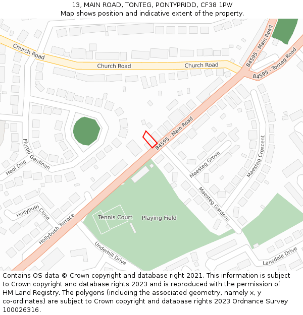 13, MAIN ROAD, TONTEG, PONTYPRIDD, CF38 1PW: Location map and indicative extent of plot