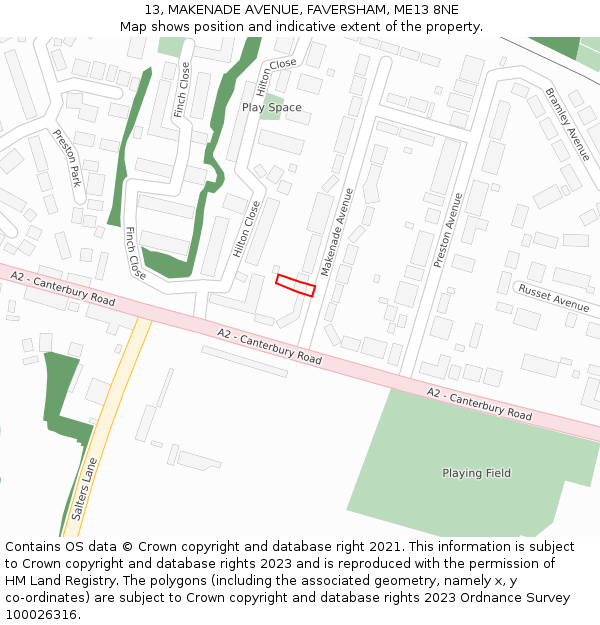 13, MAKENADE AVENUE, FAVERSHAM, ME13 8NE: Location map and indicative extent of plot