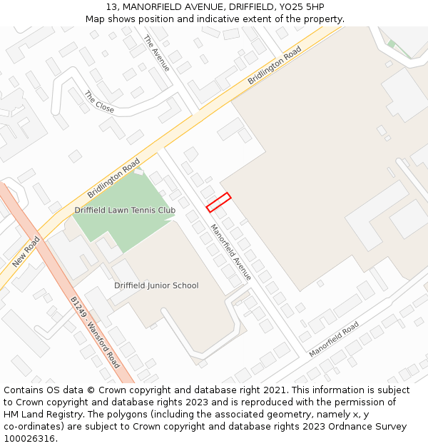 13, MANORFIELD AVENUE, DRIFFIELD, YO25 5HP: Location map and indicative extent of plot