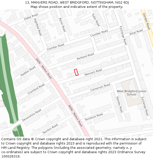 13, MANVERS ROAD, WEST BRIDGFORD, NOTTINGHAM, NG2 6DJ: Location map and indicative extent of plot