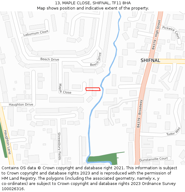 13, MAPLE CLOSE, SHIFNAL, TF11 8HA: Location map and indicative extent of plot