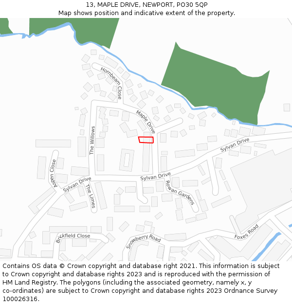 13, MAPLE DRIVE, NEWPORT, PO30 5QP: Location map and indicative extent of plot