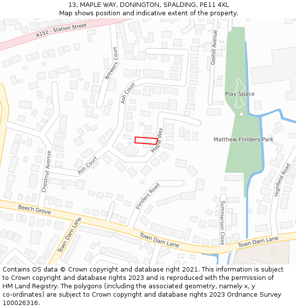 13, MAPLE WAY, DONINGTON, SPALDING, PE11 4XL: Location map and indicative extent of plot