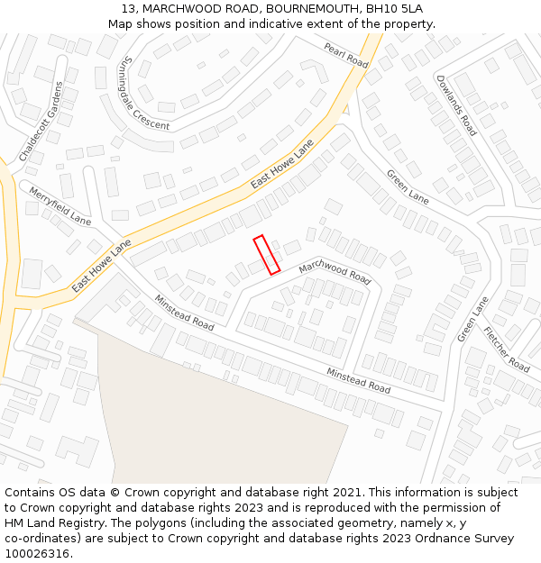 13, MARCHWOOD ROAD, BOURNEMOUTH, BH10 5LA: Location map and indicative extent of plot