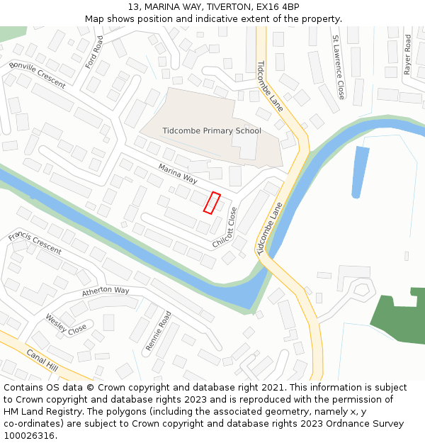 13, MARINA WAY, TIVERTON, EX16 4BP: Location map and indicative extent of plot