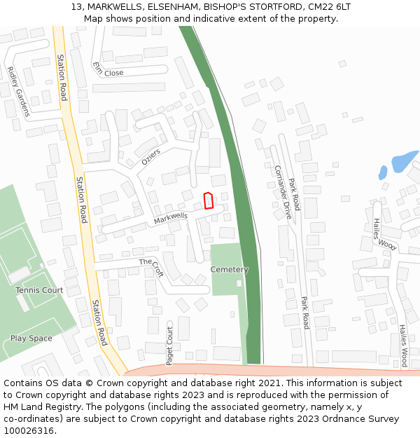 13, MARKWELLS, ELSENHAM, BISHOP'S STORTFORD, CM22 6LT: Location map and indicative extent of plot