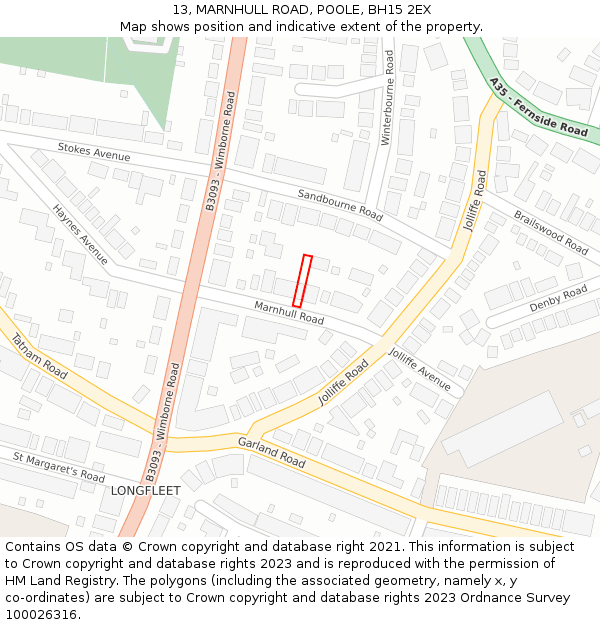 13, MARNHULL ROAD, POOLE, BH15 2EX: Location map and indicative extent of plot