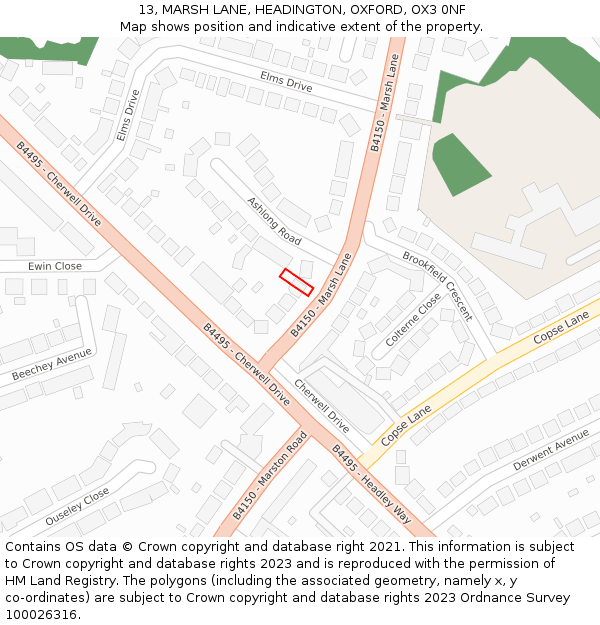 13, MARSH LANE, HEADINGTON, OXFORD, OX3 0NF: Location map and indicative extent of plot