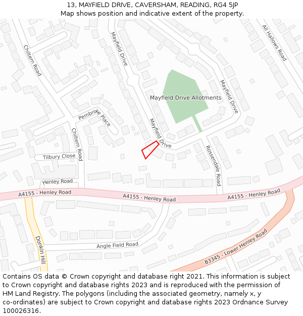 13, MAYFIELD DRIVE, CAVERSHAM, READING, RG4 5JP: Location map and indicative extent of plot