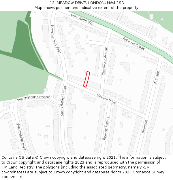 13, MEADOW DRIVE, LONDON, NW4 1SD: Location map and indicative extent of plot