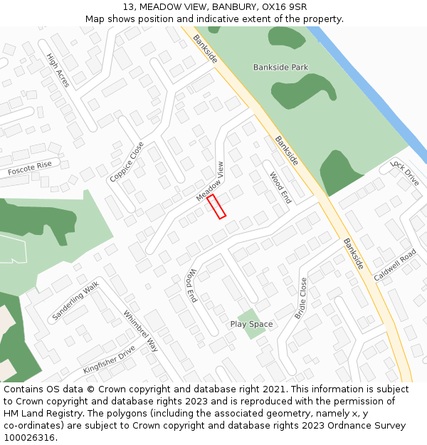 13, MEADOW VIEW, BANBURY, OX16 9SR: Location map and indicative extent of plot