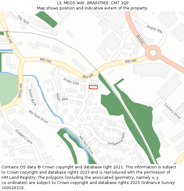 13, MEGS WAY, BRAINTREE, CM7 3QP: Location map and indicative extent of plot