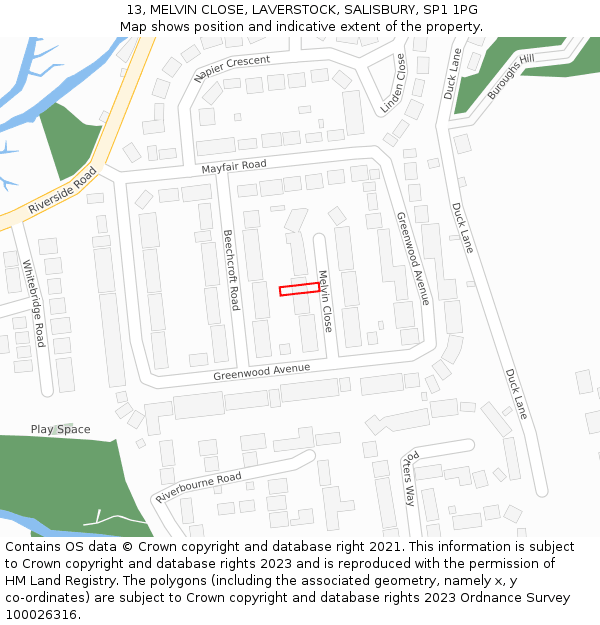 13, MELVIN CLOSE, LAVERSTOCK, SALISBURY, SP1 1PG: Location map and indicative extent of plot