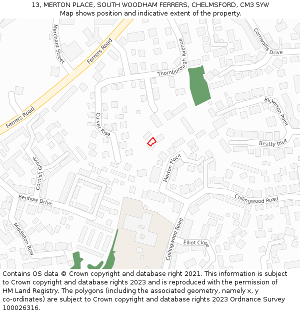 13, MERTON PLACE, SOUTH WOODHAM FERRERS, CHELMSFORD, CM3 5YW: Location map and indicative extent of plot