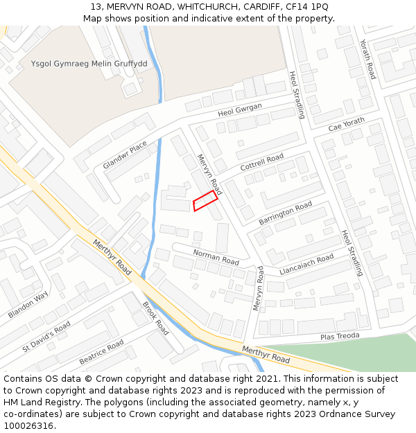 13, MERVYN ROAD, WHITCHURCH, CARDIFF, CF14 1PQ: Location map and indicative extent of plot