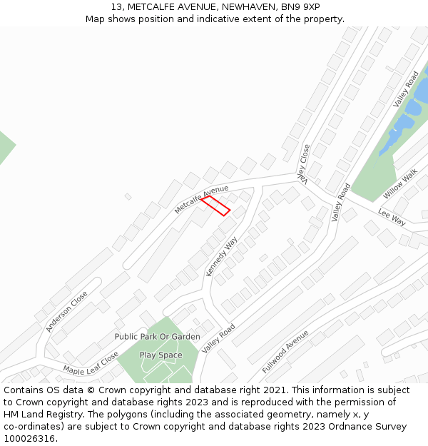 13, METCALFE AVENUE, NEWHAVEN, BN9 9XP: Location map and indicative extent of plot