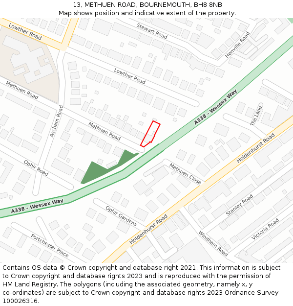 13, METHUEN ROAD, BOURNEMOUTH, BH8 8NB: Location map and indicative extent of plot