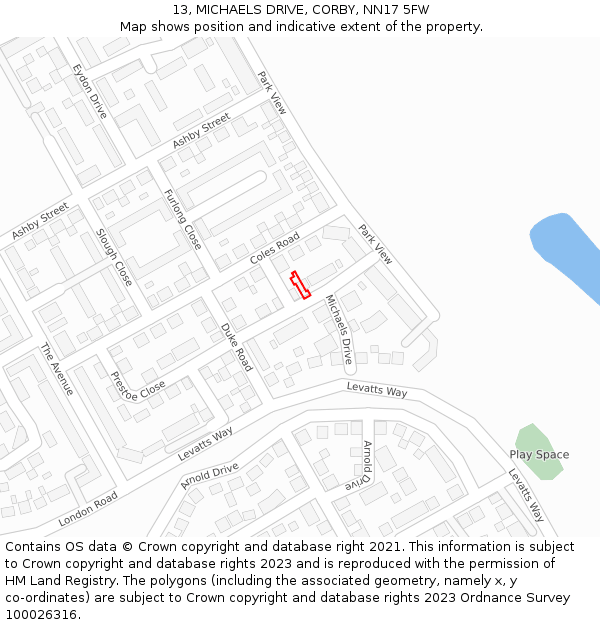 13, MICHAELS DRIVE, CORBY, NN17 5FW: Location map and indicative extent of plot