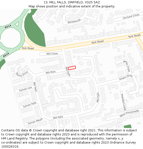 13, MILL FALLS, DRIFFIELD, YO25 5AZ: Location map and indicative extent of plot