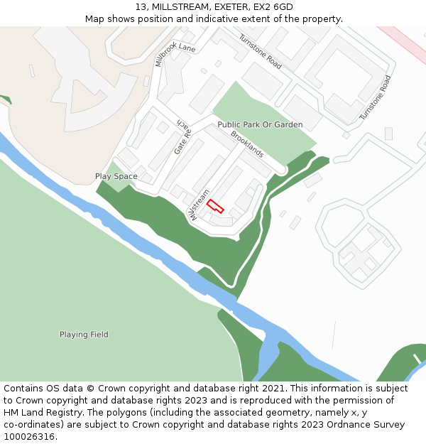 13, MILLSTREAM, EXETER, EX2 6GD: Location map and indicative extent of plot