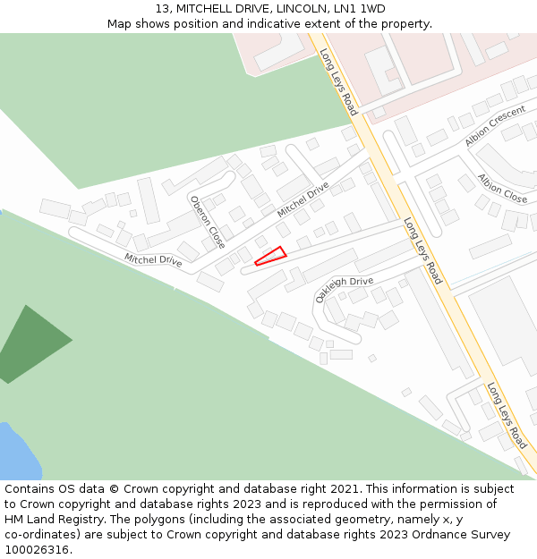 13, MITCHELL DRIVE, LINCOLN, LN1 1WD: Location map and indicative extent of plot