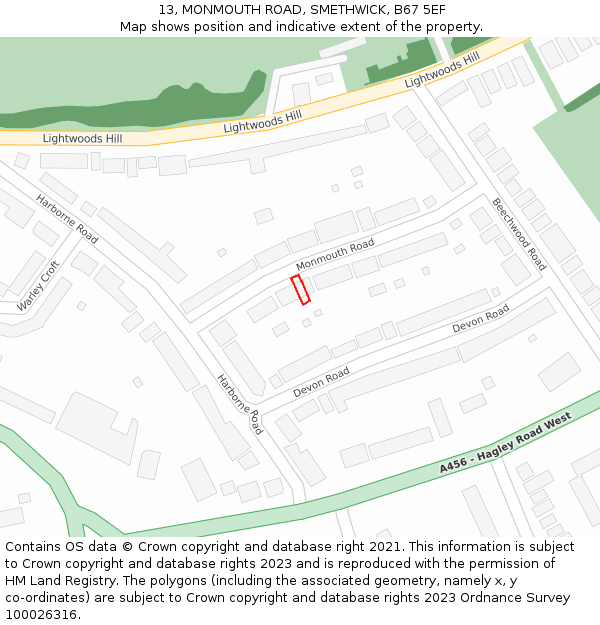 13, MONMOUTH ROAD, SMETHWICK, B67 5EF: Location map and indicative extent of plot