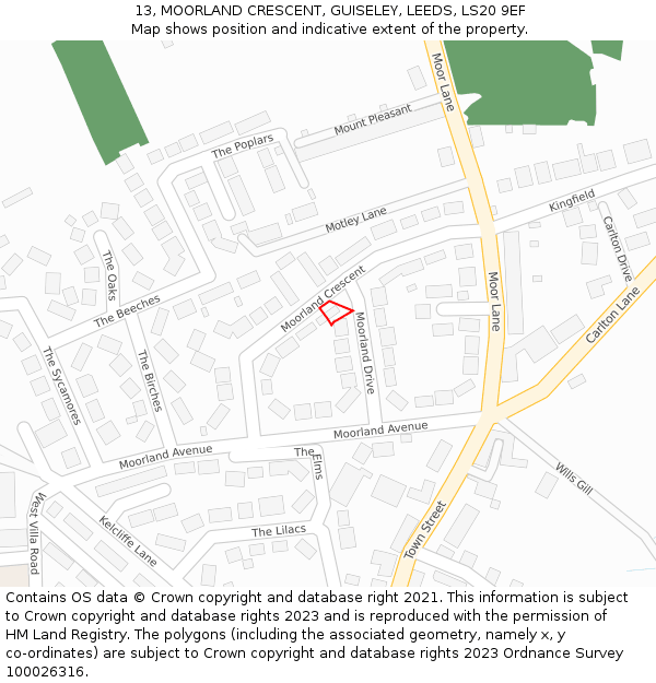 13, MOORLAND CRESCENT, GUISELEY, LEEDS, LS20 9EF: Location map and indicative extent of plot