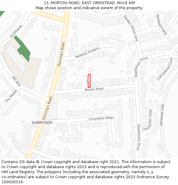 13, MORTON ROAD, EAST GRINSTEAD, RH19 4AF: Location map and indicative extent of plot