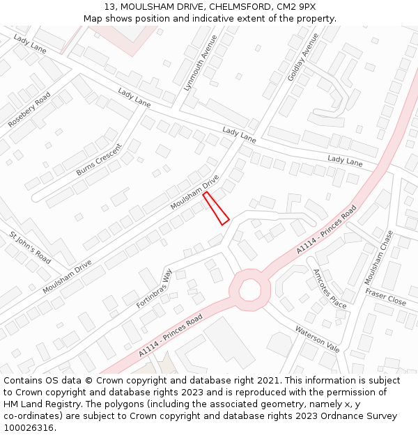 13, MOULSHAM DRIVE, CHELMSFORD, CM2 9PX: Location map and indicative extent of plot