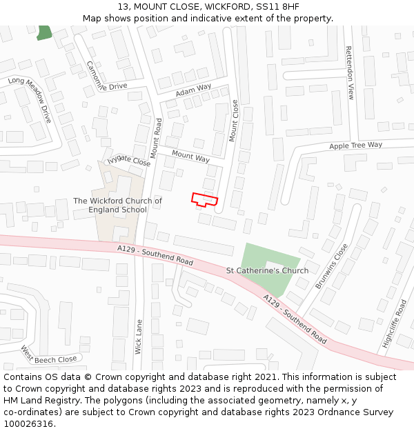 13, MOUNT CLOSE, WICKFORD, SS11 8HF: Location map and indicative extent of plot