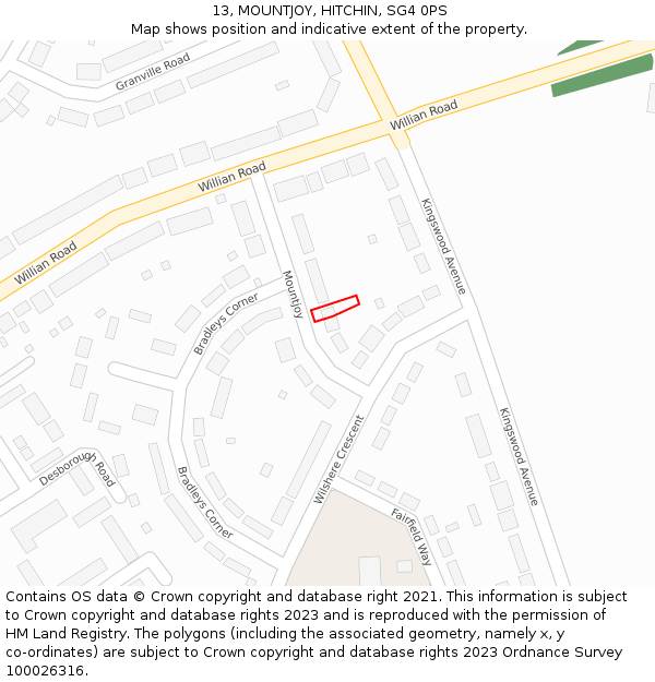13, MOUNTJOY, HITCHIN, SG4 0PS: Location map and indicative extent of plot