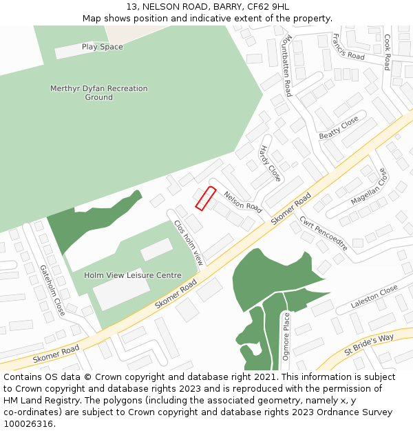 13, NELSON ROAD, BARRY, CF62 9HL: Location map and indicative extent of plot