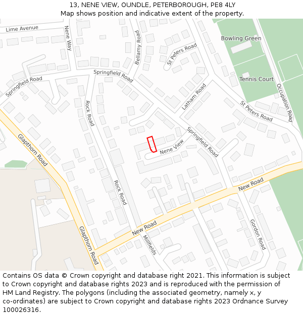 13, NENE VIEW, OUNDLE, PETERBOROUGH, PE8 4LY: Location map and indicative extent of plot