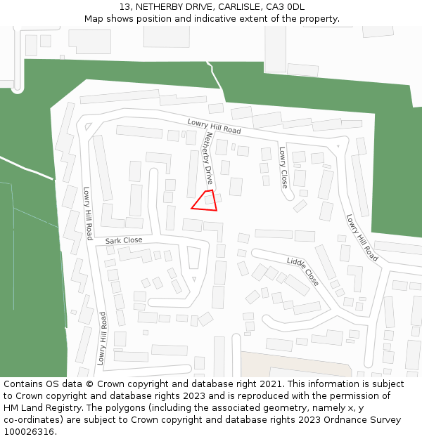 13, NETHERBY DRIVE, CARLISLE, CA3 0DL: Location map and indicative extent of plot