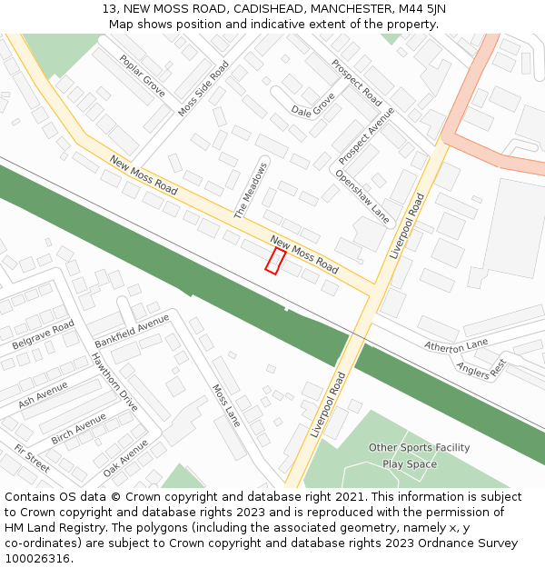 13, NEW MOSS ROAD, CADISHEAD, MANCHESTER, M44 5JN: Location map and indicative extent of plot