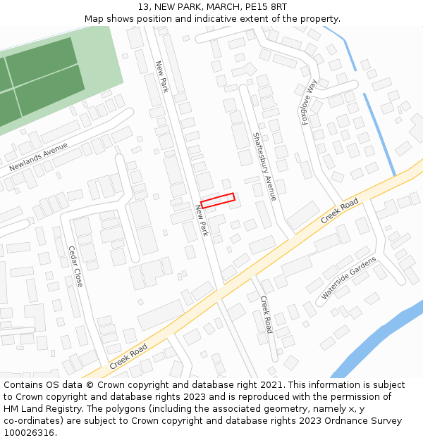 13, NEW PARK, MARCH, PE15 8RT: Location map and indicative extent of plot