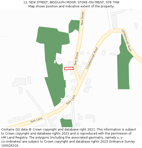 13, NEW STREET, BIDDULPH MOOR, STOKE-ON-TRENT, ST8 7NW: Location map and indicative extent of plot