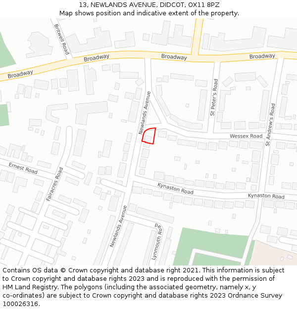 13, NEWLANDS AVENUE, DIDCOT, OX11 8PZ: Location map and indicative extent of plot